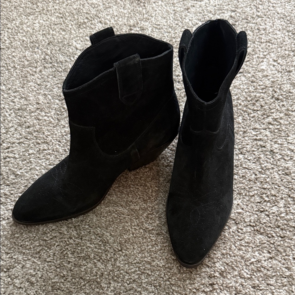 Black Suede Cowboy Ankle Booties